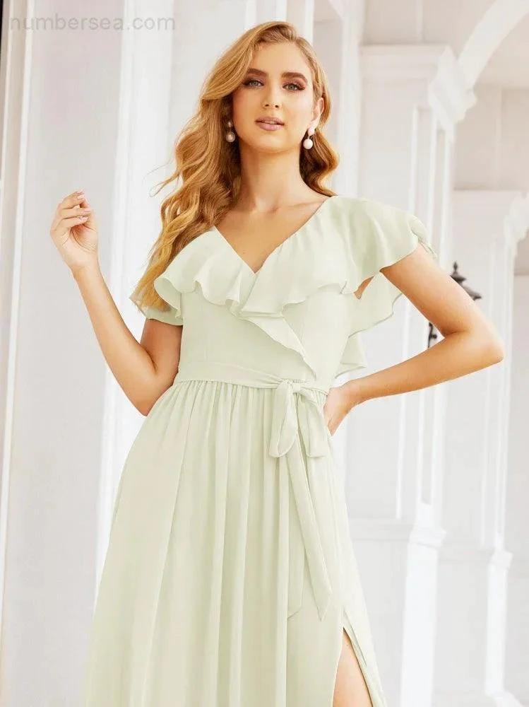 Bridesmaid Dresses with Flutter Sleeves Formal Evening Party Prom Gowns 28044