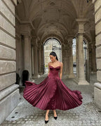 Vintage A Line Straps Burgundy Satin Long Prom Dress Evening Dress Y7994