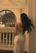 Silk Satin Cross Back Long Evening Dress Sexy Evening Gown Y717