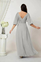 Numbersea  Formal Prom Gown Women V-Neck Chiffon Bridesmaid Dresses Long Bishop Sleeve Party Dress 2807
