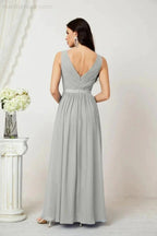 Women's Chiffon Long Bridesmaid Dresses A line Sleeveless Formal Prom Gown for Evening Party Homecoming Dresses 2808