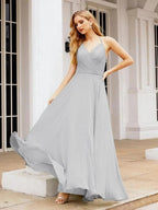 Numbersea Halter Chiffon Bridesmaid Dresses Wedding Appare Sleeveless Formal Prom Dress with Ruffled Back 28035