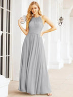 Numbersea Sleeveless Bridesmaid Dresses Long Prom Gown Zipper with Keyhole Back 28056