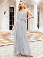 Numbersea  Halter Long Bridesmaid Dresses Formal A line Juniors Dress 28029