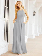 Numbersea Halter Bridesmaid Dresses with Pockets Sleeveless Formal Evening Party Prom Gowns  28055