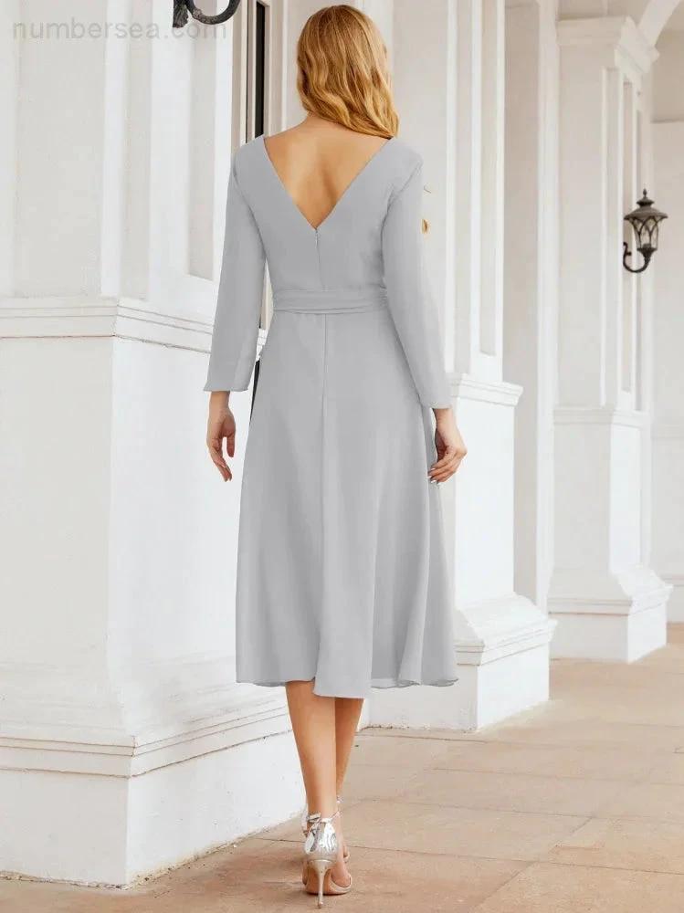 Bridesmaid Dress V-Back Waist Belt Mother of the Bride Wedding Guest SY28031