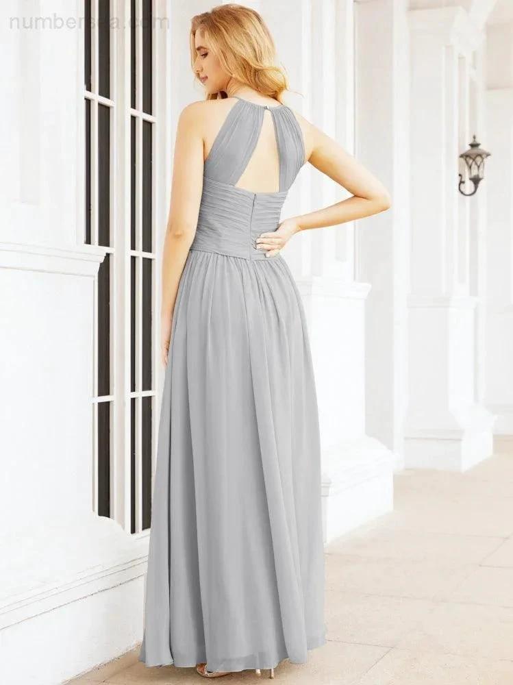 Numbersea Sleeveless Bridesmaid Dresses Long Prom Gown Zipper with Keyhole Back 28056