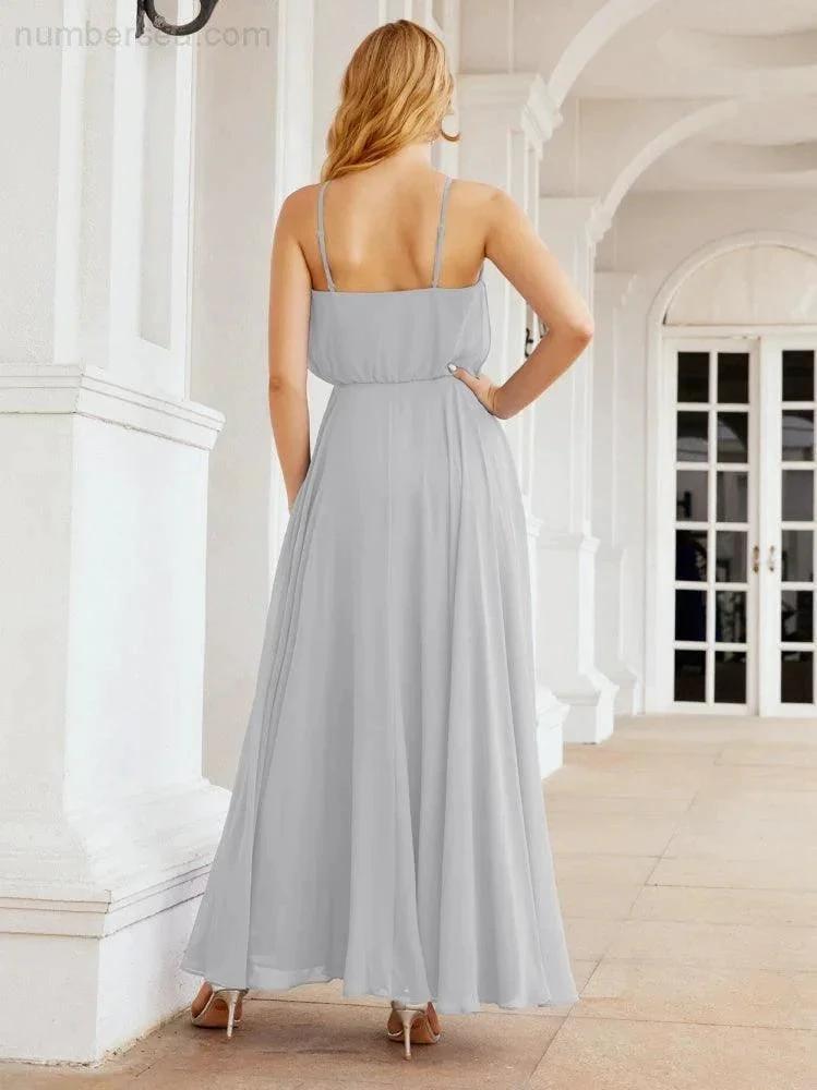 Numbersea  Halter Long Bridesmaid Dresses Formal A line Juniors Dress 28029