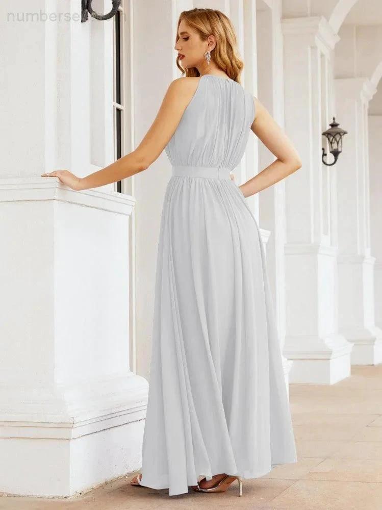 Numbersea Halter Bridesmaid Dress Empire Waist Formal Evening Prom Gown for Mother of The Bride 28030