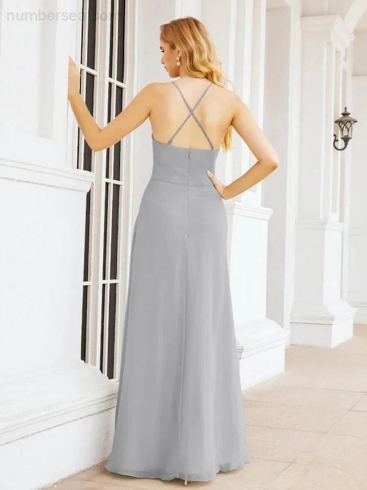 Numbersea Halter Bridesmaid Dresses with Pockets Sleeveless Formal Evening Party Prom Gowns  28055