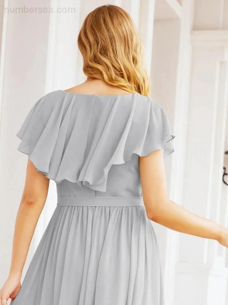 Bridesmaid Dresses with Flutter Sleeves Formal Evening Party Prom Gowns 28044