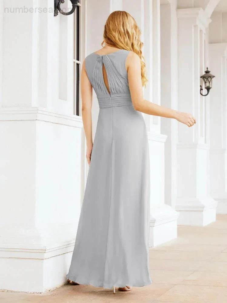 Formal Prom Gown Elegant V-Neck Sleeveless Bridesmaid Dresses for Wedding Party 28037