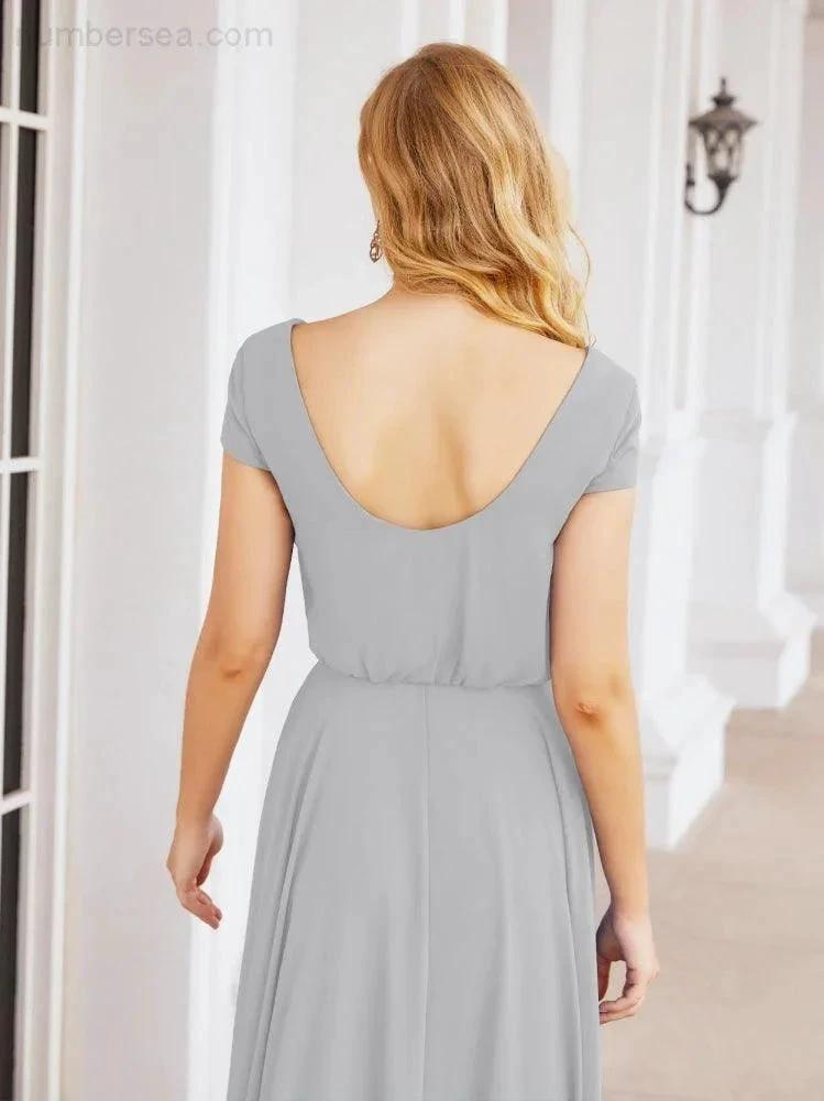 Numbersea V-Neck Bridesmaid Dresses Long Cap Sleeves Prom Evening Formal Gowns 28071
