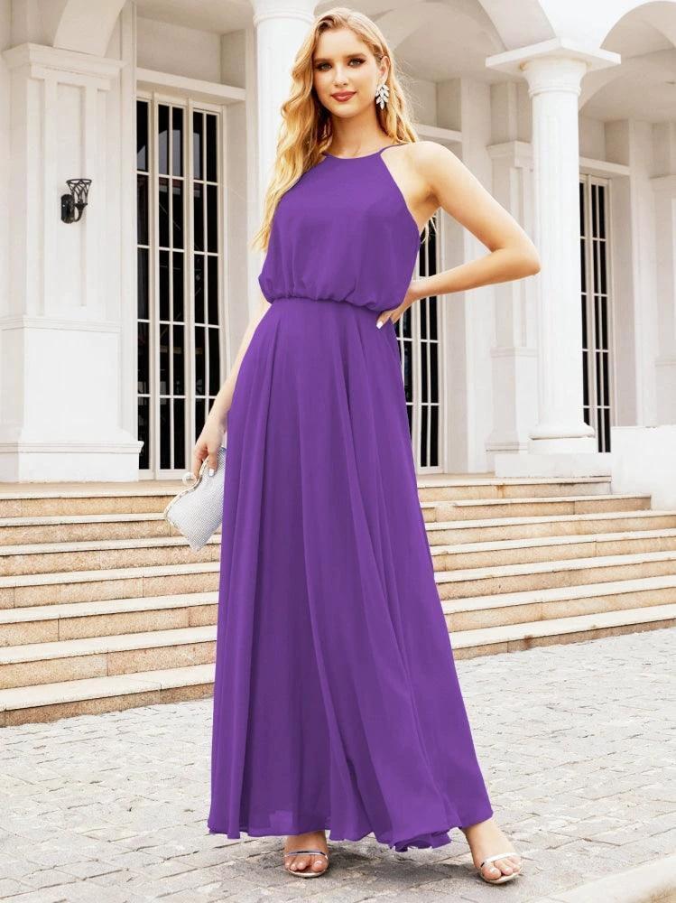 Numbersea  Halter Long Bridesmaid Dresses Formal A line Juniors Dress 28029
