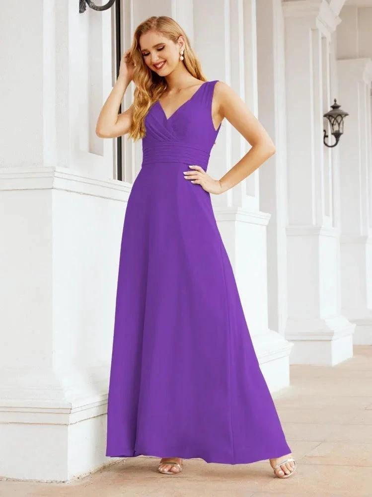 Formal Prom Gown Elegant V-Neck Sleeveless Bridesmaid Dresses for Wedding Party 28037