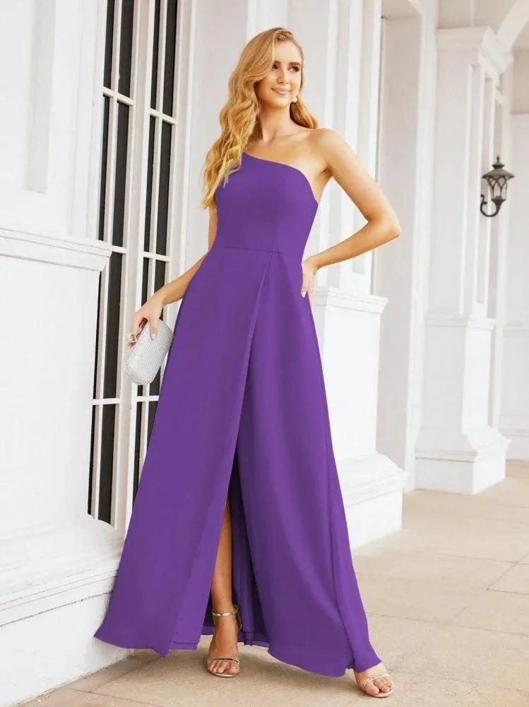 Numbersea Women's One Shoulder Formal Prom Gowns for Mother of The Bride Side Slit Bridesmaid Dresses 28052