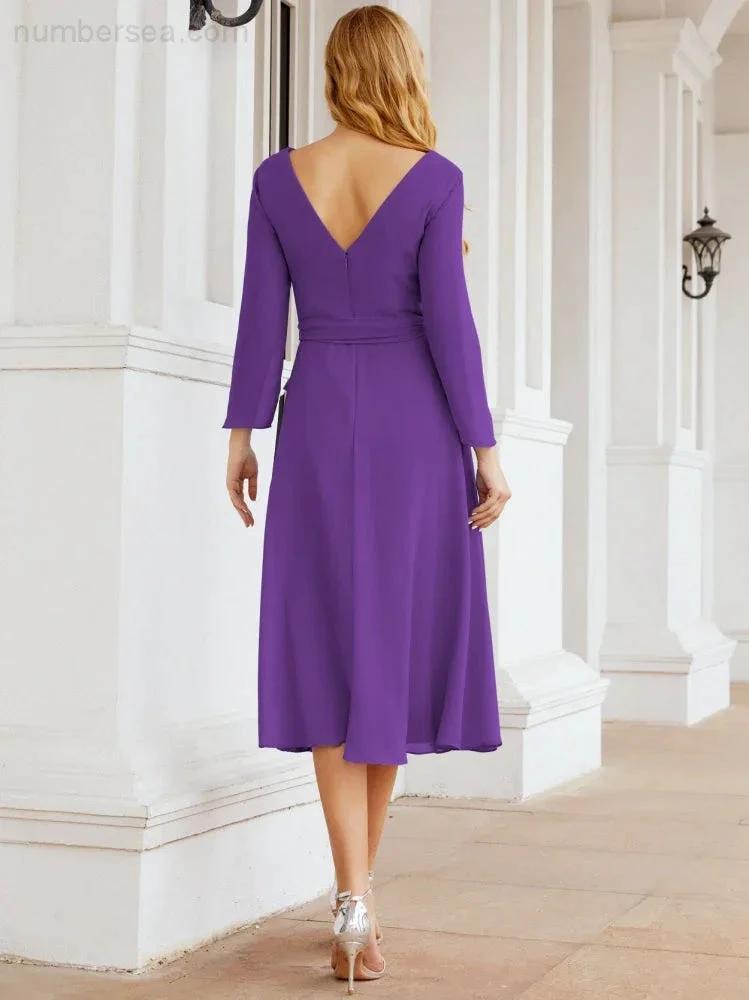 Bridesmaid Dress V-Back Waist Belt Mother of the Bride Wedding Guest SY28031
