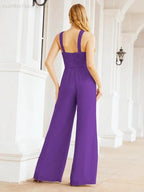 Numbersea Crisscross Neck Jumpsuit Formal Evening Dress Long Bridesmaid Dresses Bell-bottomed Pants 28033