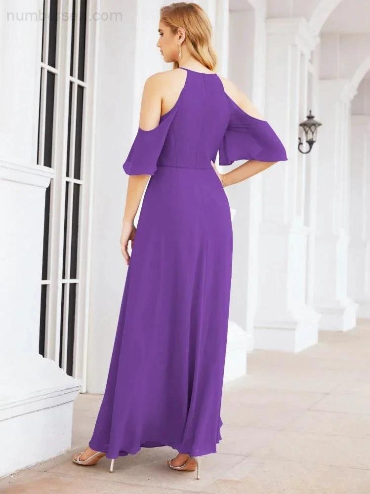 Numbersea Cold Shoulder Bridesmaid Dresses A-Line Long Formal Evening Gowns 28074