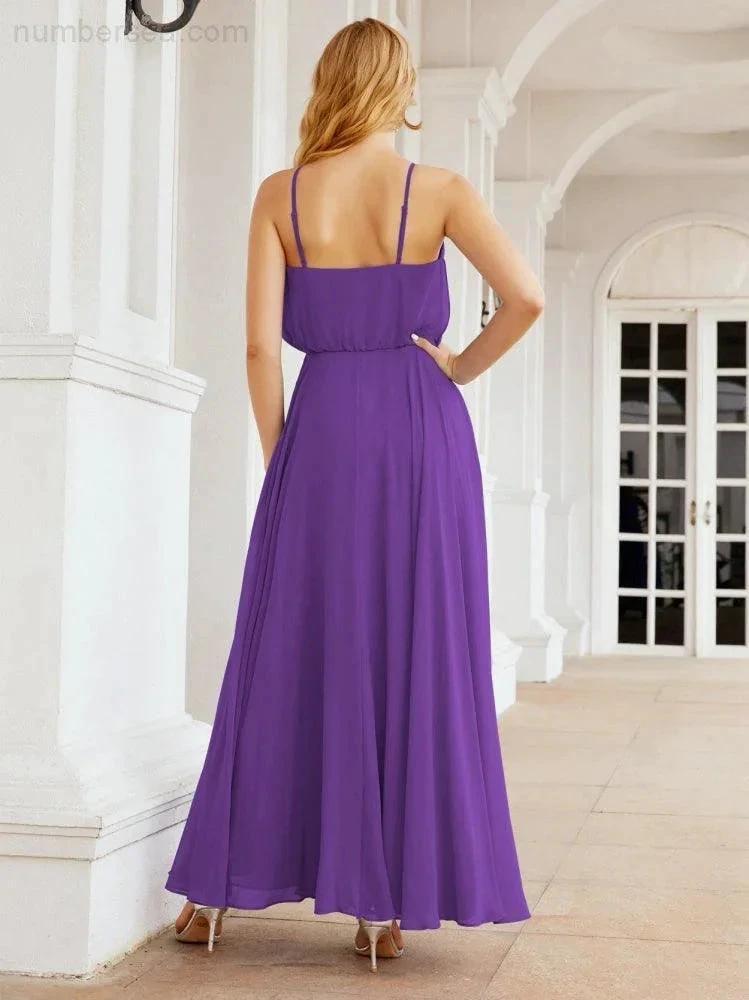 Numbersea  Halter Long Bridesmaid Dresses Formal A line Juniors Dress 28029