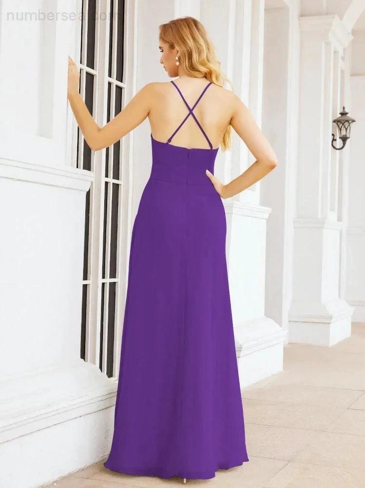 Numbersea Halter Bridesmaid Dresses with Pockets Sleeveless Formal Evening Party Prom Gowns  28055