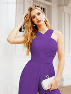 Numbersea Crisscross Neck Jumpsuit Formal Evening Dress Long Bridesmaid Dresses Bell-bottomed Pants 28033