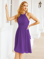 Numbersea Halter Chiffon Bridesmaid Dresses Short Sleeveless Formal Party Dress Open Back 28023