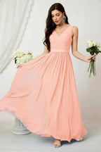 Women's Chiffon Long Bridesmaid Dresses A line Sleeveless Formal Prom Gown for Evening Party Homecoming Dresses 2808