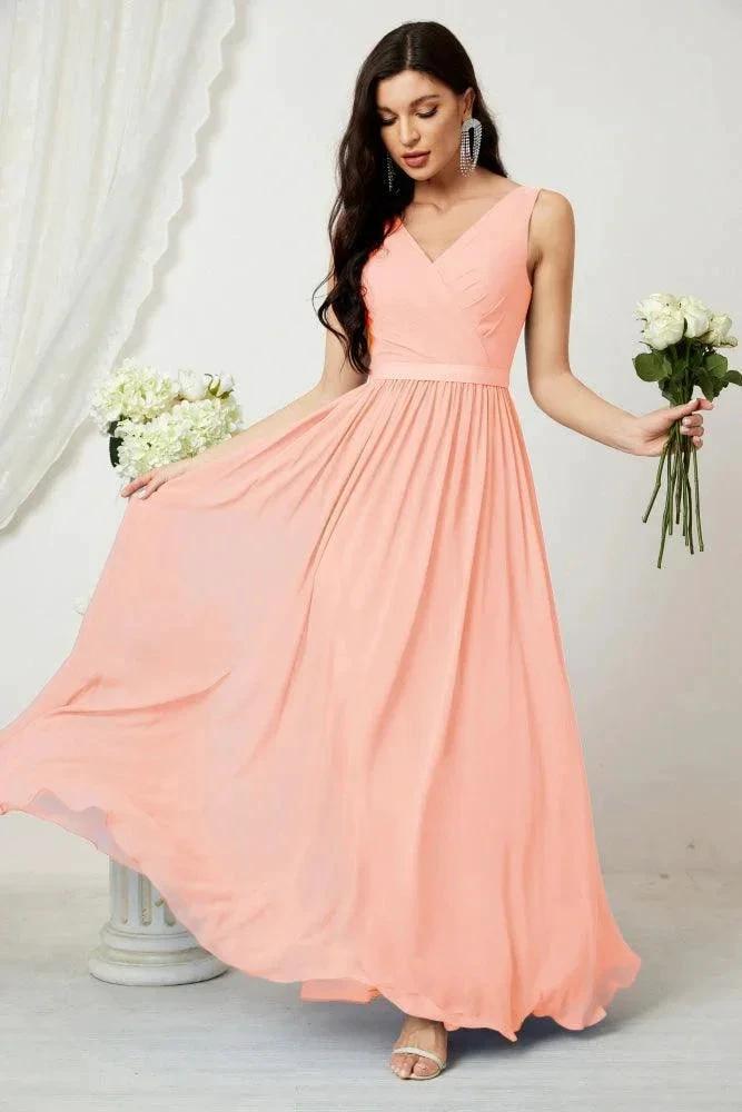 Women's Chiffon Long Bridesmaid Dresses A line Sleeveless Formal Prom Gown for Evening Party Homecoming Dresses 2808