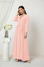 Sunnderly Evening Dresses Deep V-Neck Chiffon Bridesmaid Dresses Long Bishop Sleeve Side Split Formal Dress SY2806