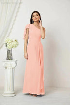 Numbersea  Chiffon Ruffled One Shoulder Long Bridesmaid Dresses A-line Formal Evening Gown Side Split 2809