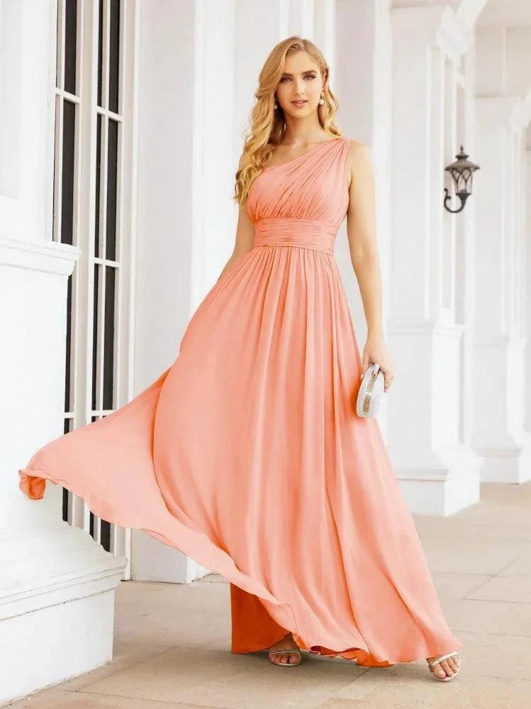 Numbersea One Shoulder Bridesmaid Dresses Long Maxi Formal Evening Party Prom Gowns 28061