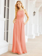 Numbersea Halter Bridesmaid Dresses with Pockets Sleeveless Formal Evening Party Prom Gowns  28055