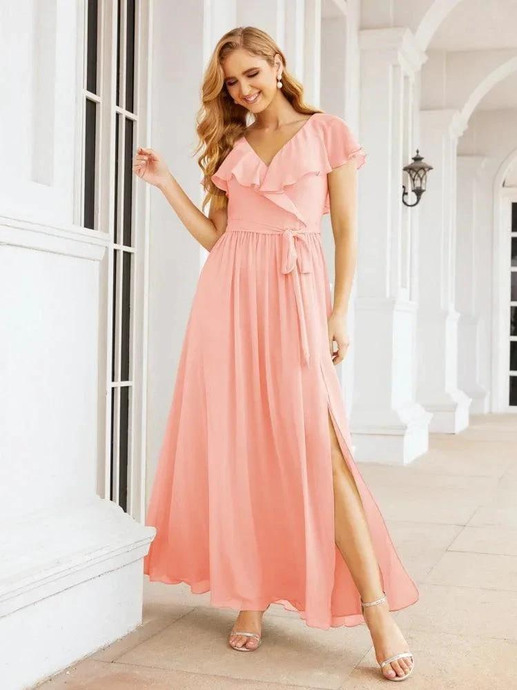Bridesmaid Dresses with Flutter Sleeves Formal Evening Party Prom Gowns 28044