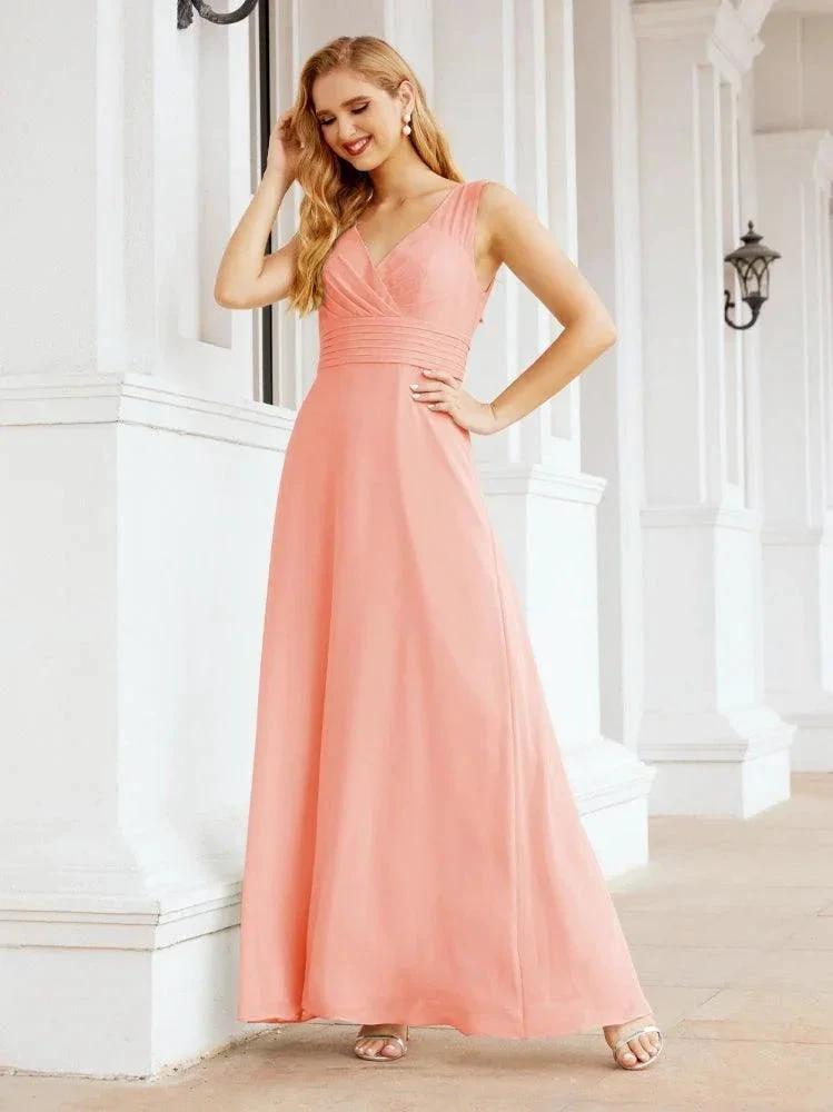 Formal Prom Gown Elegant V-Neck Sleeveless Bridesmaid Dresses for Wedding Party 28037