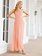 Numbersea Spaghetti Strap Bridesmaid Dresses V-Neck Long A-Line Formal Prom Gowns 28063
