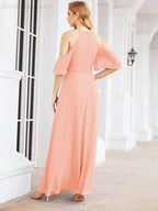 Numbersea Cold Shoulder Bridesmaid Dresses A-Line Long Formal Evening Gowns 28074