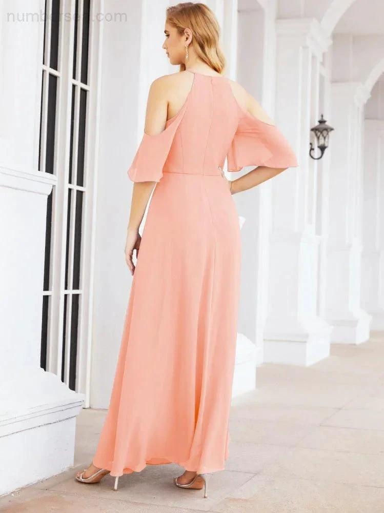 Numbersea Cold Shoulder Bridesmaid Dresses A-Line Long Formal Evening Gowns 28074