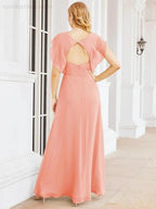 Sunnderly Bridesmaid Dresses Cape Formal Prom Dress Open Back Gowns for Mother of The Bride SY28058
