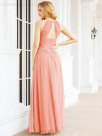 Numbersea Sleeveless Bridesmaid Dresses Long Prom Gown Zipper with Keyhole Back 28056