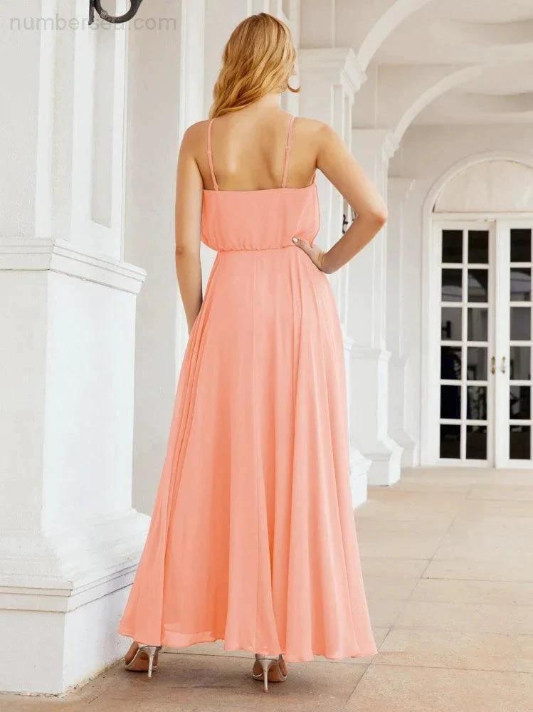 Numbersea  Halter Long Bridesmaid Dresses Formal A line Juniors Dress 28029