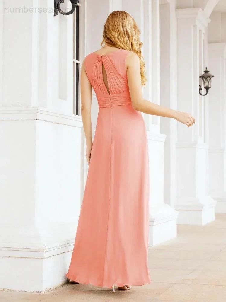 Formal Prom Gown Elegant V-Neck Sleeveless Bridesmaid Dresses for Wedding Party 28037