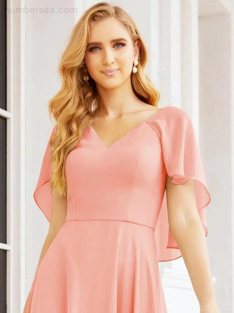 Numbersea Bridesmaid Dresses for Wedding Formal Evening Party Prom Gown with Cape 28050