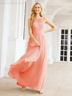 Numbersea Sleeveless Bridesmaid Dresses Long Prom Gown Zipper with Keyhole Back 28056