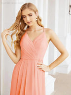 Numbersea Spaghetti Strap Bridesmaid Dresses V-Neck Long A-Line Formal Prom Gowns 28063