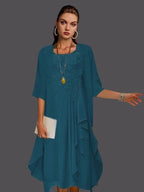 Two Piece A-Line Chiffon Lace Sleeveless Jacket Dresses with Pleats Appliques