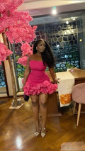 Unique Strapless Hot Pink Pleated Homecoming Dress Short Birthday Dress Y7853