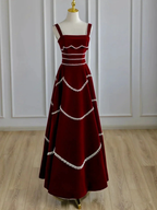 Chic Red Velvet A-line Evening Dress Y4511