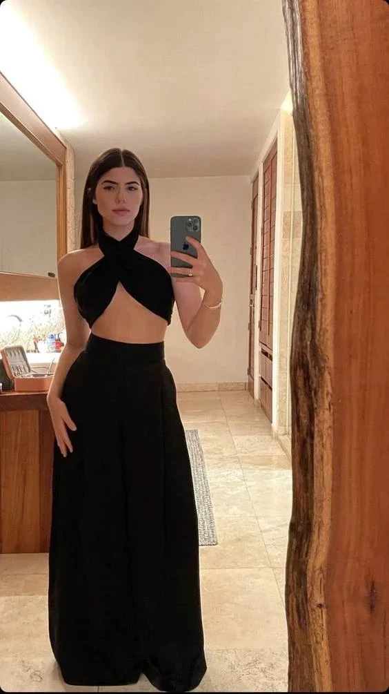 Sexy Black Two Piece Evening Dress Black Outfit Dress Y5169
