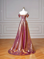 Classy Purple Satin Beaded Mermaid Prom Dress Off The Shoulder Long Evening Dress Y8605